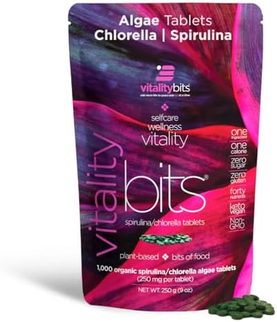 VITALITYbits Spirulina Chlorella Tablets, Organic Algae Blend, 1000 Tablets