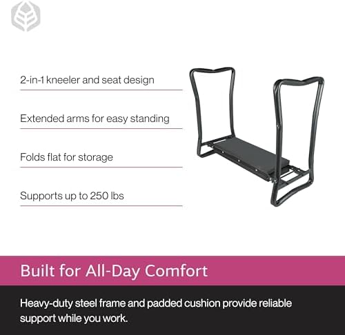 Yard Butler Garden Kneeler and Seat, Foldable Stool, Silver and Black | Foldable Gardening Stool and Kneeling Bench, Heavy Duty Steel, Foam Padded