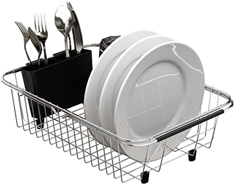 TESOT Adjustable Over Sink Dish Rack Stainless Steel Dish Drying Rack On Counter or in Sink, Rustproof
