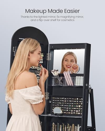 SONGMICS 360° Swivel Jewelry Cabinet, Full-Length Mirror, Lockable