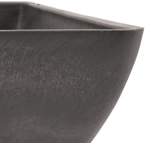 PSW Pot Collection 12x6 inch Plastic/Stone/Wood Composite Square Planter – No Drainage Hole (Drillable), Modern Indoor/Outer Pot for Flowers, Foliage, Succulents, Fairy Gardens, Dark Charcoal