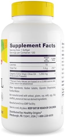 Healthy Origins Extra Virgin Olive Oil 1,250 mg, 120 Softgels