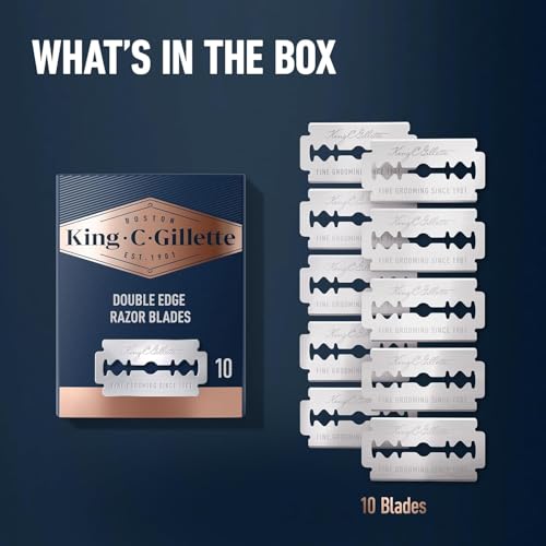 King C. Gillette Double Edge Safety Razor Blades 10 count, Stainless Steel Platinum Coated Blades