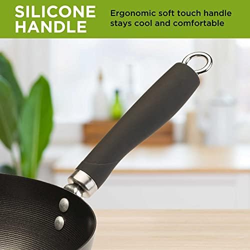 Ecolution Non-Stick Carbon Steel Wok with Soft Touch Riveted Handle, 8",Black