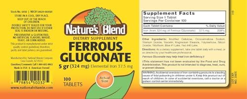 Nature's Blend Ferrous Gluconate Tablets, 100 Count