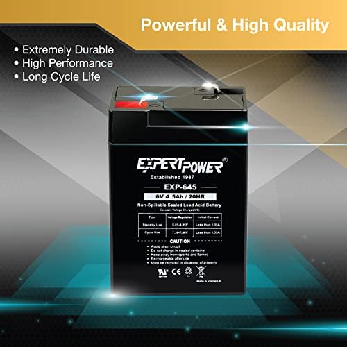 ExpertPower EXP645-6V 4.5Ah / 20HR SLA Rechargeable 6V Battery for Ride on Toys, Emergency Light, Exit Sign Battery Replacement