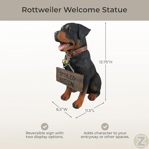 Rottweiler Outdoor Statue, 13 Inch Guard Dog with Reversible Sign