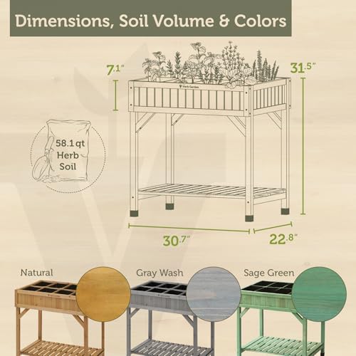 VegTrug Custom Herb Garden Planter Box, Natural Cedar Wood - Versatile Multi-Liner Raised Garden Bed with Storage Shelf for Patio