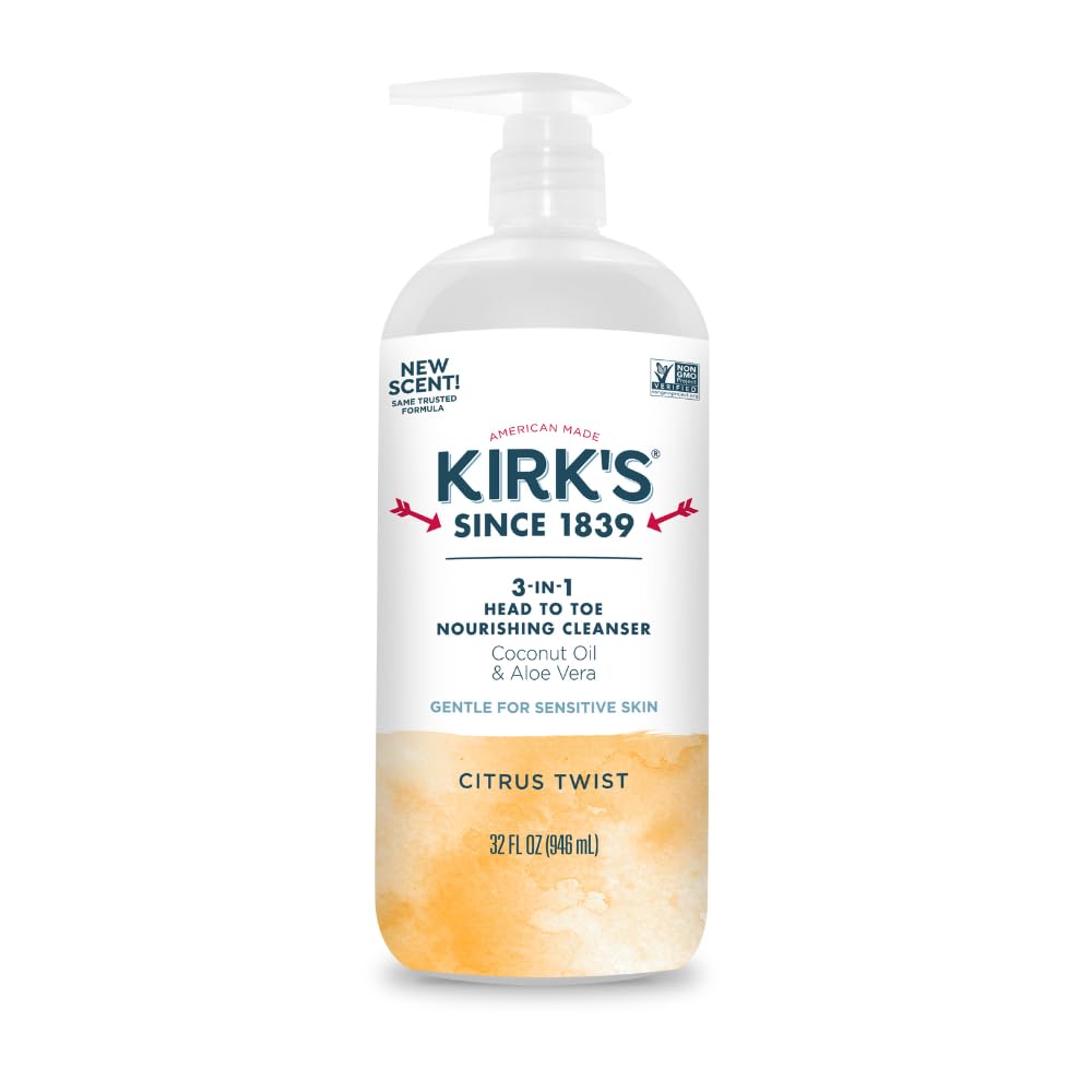 Kirk's Juniper & Lime​ 3-in-1 Nourishing Cleanser, Shampoo Body Wash Bubble Bath, Coconut Oil and Aloe Vera, Vegan Non-GMO, 32 Fl Oz