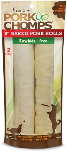 Pork Chomps Rawhide Free Pork Skin Dog Chews, Chicken Wrap, 8in Rolls, 2ct