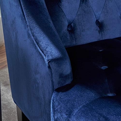 GDFStudio Modern Glam Tufted Velvet Wingback Loveseat, Navy Blue and Dark Brown