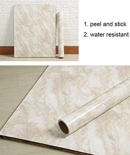 PoetryHome Removable Vinyl Beige Marble Contact Paper for Countertop Table Backsplash Self Adhesive Waterproof Marble Wallpaper Roll 15.7x117 Inches