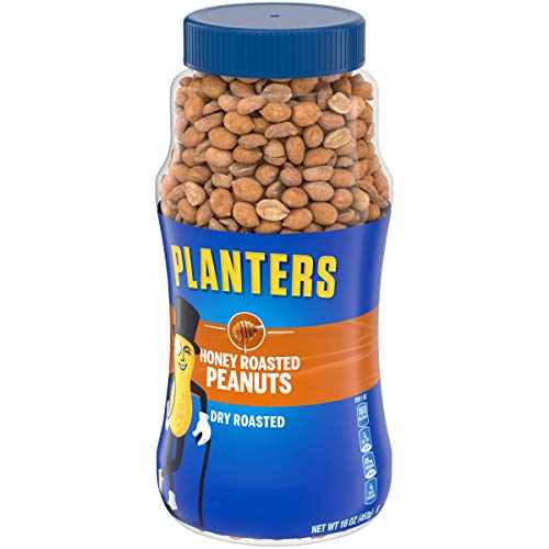 PLANTERS Honey Roasted Peanuts, Plant Based Protein Snacks, 16 Oz (1 Ct) | Roasted Sweet & Salty Nuts. Kosher. Resealable Jar. Snacks for Adults. Party Mix, Party Snacks