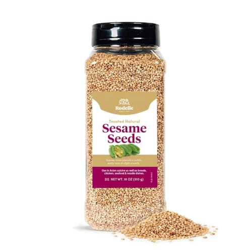 Rodelle Toasted Natural Sesame Seeds, No Artificial Flavors, Kosher, 18 Oz | Nutty toasted sesame seeds for salads, stir-fries, baking and garnish, no artificial flavors, kosher