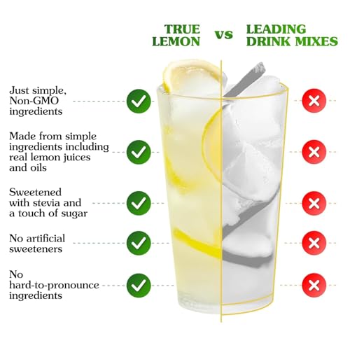 TRUE LEMON Original Lemonade Drink Mix (30 Packets) | Made from Real Lemon | No Preservatives, No Artificial Sweeteners