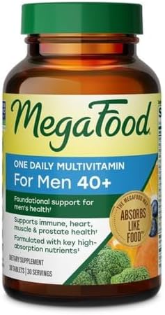 MegaFood One Daily Multivitamin for Men 40+ with 21 Nutrients, 90 Tablets | Immune Support, Heart, Muscle & Prostate Health, Methylated B12, Methylfolate, Vitamin D3, C & Zinc, Vegetarian, 90 Servings