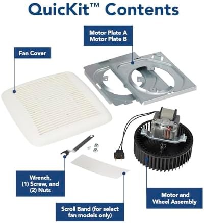 Broan-NuTone BKR60 QuickKit Ultra-Quiet Bath Fan Replacement Motor and Cover/Grille, 60 CFM, 20% more power, White