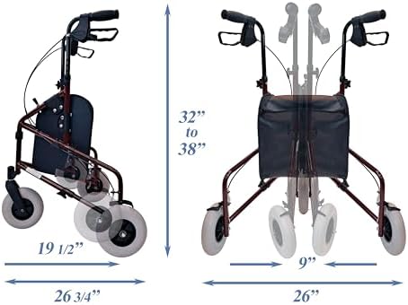Freedom Lightweight Retractable 3 Wheel Walker with Balloon Tires