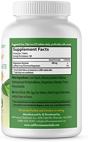 Magnesium Glycinate 400 - Chelated, High Absorption Magnesium for Muscle Relief, Bone & Heart Support -Vegan, Non-GMO, Gluten-Free 240 Tablets (Servings 120, Serving Size (2) 200mg Tablets)
