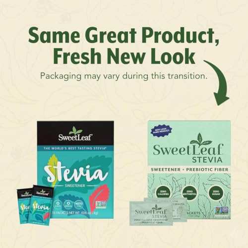 SweetLeaf Stevia Powder Sweetener, Sugar Free - 70 Packets (2 Pack) | Zero Calorie Sweetener No Erythritol, Stevia Leaf Extract, Natural Sugar Substitute for Coffee & Baking, Prebiotic Fiber