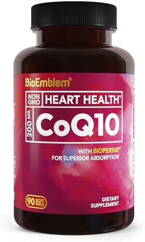 BioEmblem CoQ10 200mg with BioPerine, Coenzyme Q10, 90 Softgels