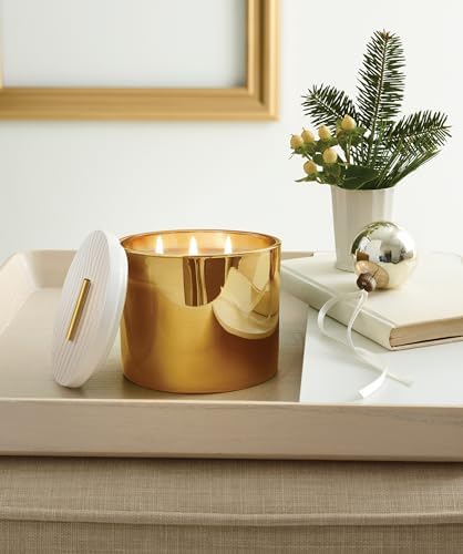 Thymes Frasier Fir Gilded Gold 3-Wick Candle - Scented Candle with a Crisp Just-Cut Forest Fragrance - Luxury Home Fragrance - Elegant Holiday