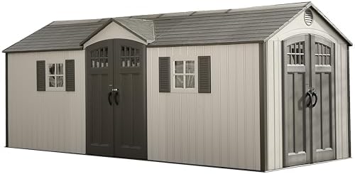 Lifetime 20 x 8 Ft. Outdoor Storage Shed with Steel Reinforced HDPE Walls, Lockable Doors, Windows, Skylights, Adjustable Shelving