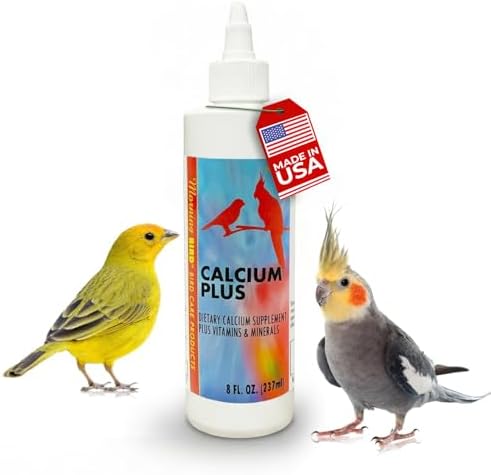 Calcium Plus Liquid for Birds – Calcium Supplement with Vitamins and Minerals for Strong Eggshells, Healthy Bones - Support Growth, Breeding, and Wellness for All Birds 4 Fl Oz | Calcium Supplement - Supports Healthy Growth, Bone Strength, Breeding, Brai…