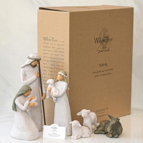 Willow Tree Shepherd and Stable Animals, Sculpted Hand-Painted Nativity Figures, 4-Piece Set | Designed by Artist Susan Lordi, Build the Nativity Scene, a Timeless Holiday Tradition to Display on Mantel or Tabletop