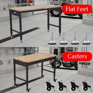 48’’x24’’ Adjustable Workbench,Workbench with Drawers,Darage Workbench with Pegboard,2000 LB Load Capacity,4 Rolling Casters, Power Outlets, Metal Frame,for Garage, Workshop, Home, Office