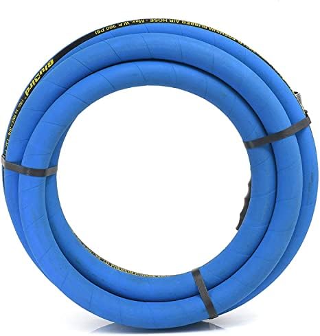 BLUBIRD BB3450 3/4" x 50' Rubber Air Hose, 100% Rubber, Lightest, Strongest, Most Flexible, 300 PSI, 50F to 190F Degrees, Ozone Resistant, High Strength Polyester Braided | Heavy Duty Reinforced Air Hose With 300 PSI Rating, Flexible Design, Kink Resista…