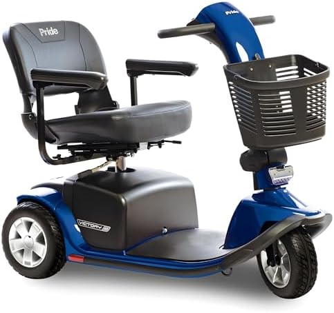 Pride Mobility Victory 10 3-Wheel Scooter - Comfort Mobility for Adults, U-1 Battery, 400 Lbs Weight Capacity, Viper Blue, 18"x17" Fordable Seat - SC610