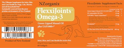 FlexxiJoints Omega-3 Hip and Joint Supplement • Green-Lipped Mussel Omega-3 Oil for Dogs • 100% New Zealand Green-Lipped Mussels (60 Softgels)