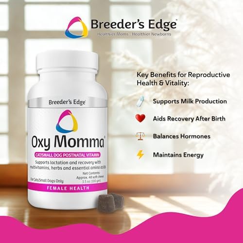Breeder's Edge Oxy Momma Soft Chews, Postnatal Vitamin Supplement for Lactating Dogs and Cats, Supports Recovery, Hormones, and Next Pregnancy - for Medium & Large Dogs, 40ct Soft Chews