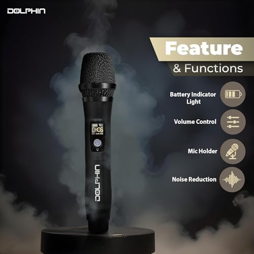 Dolphin MCX21 UHF Wireless Microphone, 2X Rechargeable Karaoke Mic | Full Metal Design, High-Sensitivity Audio, Clear Vocal Pickup, Long Range