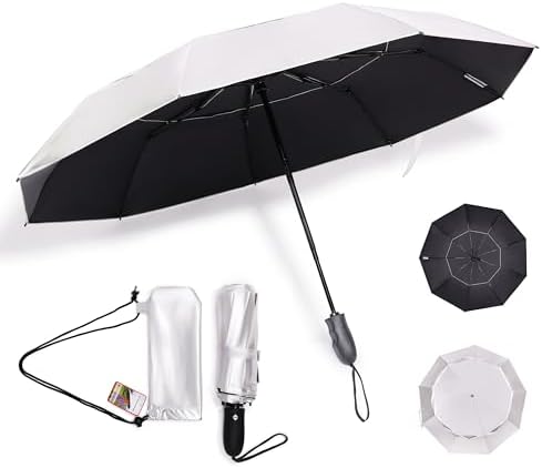 Premium UV Travel Umbrella Compact Windproof & Waterproof Umbrella for Walking | 9-Rib Fiberglass Frame, Heavy Duty Design, Auto Open/Close