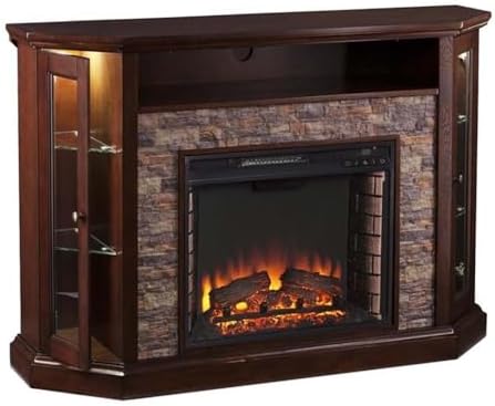 Southern Enterprises Rollins Convertible Corner Infrared Electric Media Fireplace 52" Wide, Espresso Finish and Faux Stone