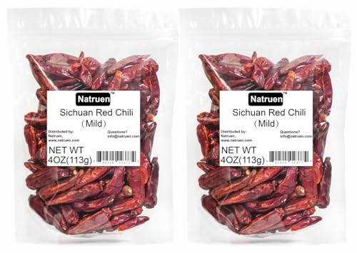 Natruen Dried Sichuan Red Chili Pods 4 oz, Medium Hot, Whole Chilies