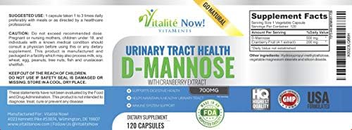 High Strength Pure D-Mannose with Cranberry Extract for UTIs | Natural Urinary Tract Infections - Digestive Health - Immune System Support - 700mg