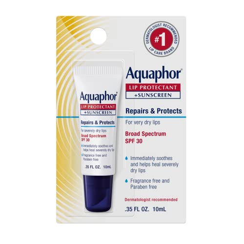 Aquaphor Lip Protectant and Sunscreen Ointment, SPF 30, 0.35 FL OZ | Lip Sunscreen Ointment with Shea Butter Repairs and Protects Dry Lips