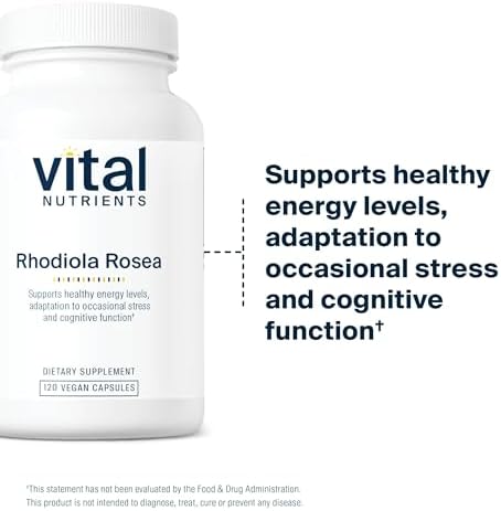 Vital Nutrients Rhodiola Rosea - Rhodiola Supplement for Healthy Energy, Memory, and Stress Support - Gluten, Dairy, Soy Free - Non-GMO - 60 Capsules