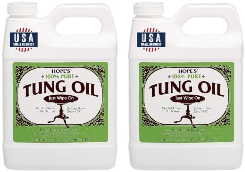 HOPE'S 100% Pure Tung Oil, Food Safe, Premium Waterproof Natural Wood Finish and Sealer for Indoor and Outdoor Projects, 32 Fl Oz