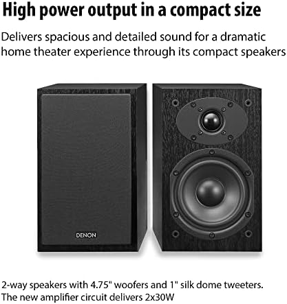 Denon D-M41 Home Theater Mini Amplifier and Bookshelf Speaker Pair | Compact HiFi CD Stereo System with Speakers, FM/AM Tuner, Wireless Bluetooth Amp