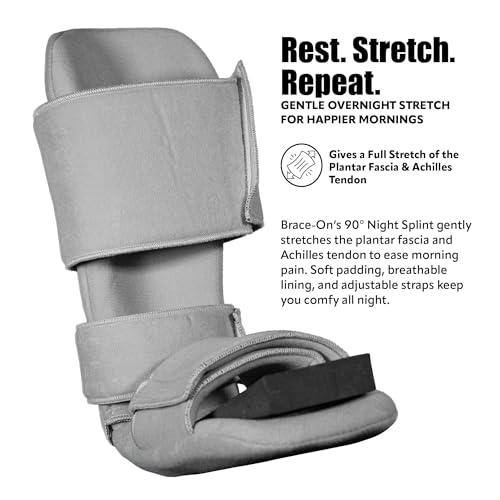 Brace On 90 Degree Night Splint, 3 Straps, Adjustable, Foam Wedge, Medium | Fits Men's Shoe Size 6-8 and Women's 7.5-9.5, Overnight Positioning, Ultra-Soft Materials, Removable Foam Wedge