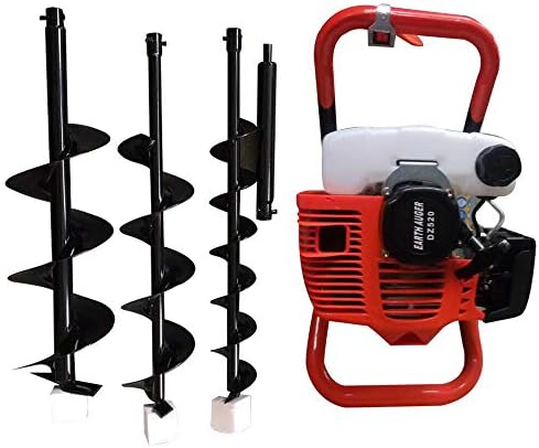 52CC Auger Post Hole Digger 2-Stroke Gas Powered Earth Auger Digger 1700W Gasoline Garden Fence Plant Soil Digging Tool with 3pcs Drill Bit Set and