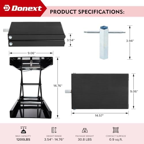 Motorcycle Lift Scissor Jack, 1200 LB Capacity Wide Deck Hoist Stand Maintenance Bikes ATVs Garage Repair Center Stand Lift Jack, Red