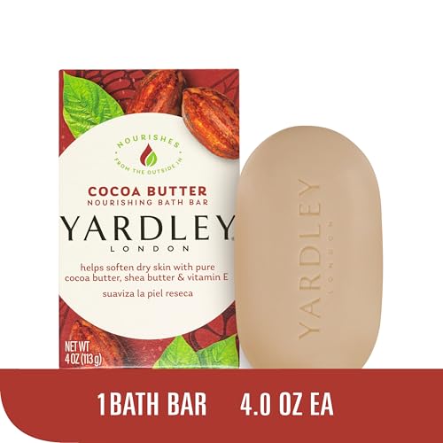 Yardley London Nourishing Bath Soap Bar Cocoa Butter, Helps Soften Dry Skin with Pure Cocoa Butter, Shea Butter & Vitamin E, 4.0 oz Bath Bar, 1 Soap Bar