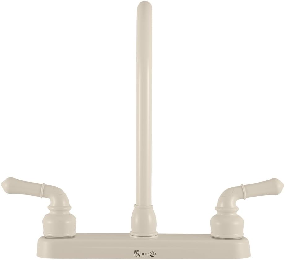 Dura Faucet DF-PK330HC-SN RV J-Spout Kitchen Sink Faucet (Satin Nickel) | Tall spout clears big pots; dual levers fine-tune water flow. Brushed Satin Nickel.