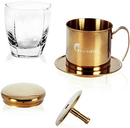 Vietnamese Coffee Maker Filter Phin, Small French Press Portable Cup, Single Serve Coffee Makers, Gift for coffee lovers (Gold, 1)