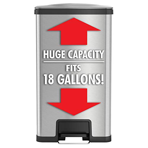 iTouchless Airstep 13 Gallon Step Pedal Kitchen Trash Can with Odor Filter, 50 Liter Commercial Grade Stainless Steel Recycle Bin for Home and Office, Silent Lid Open and Close